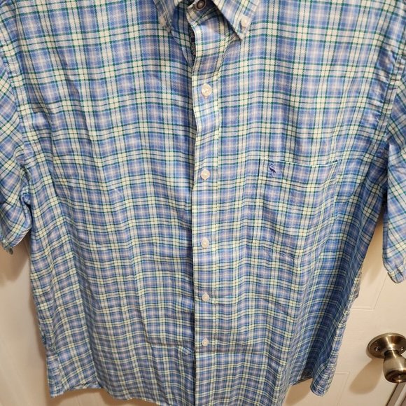 TAILORBYRD Collection Short Sleeve Blue Green Plaid Button Down Shirt Size Large - Picture 5 of 10